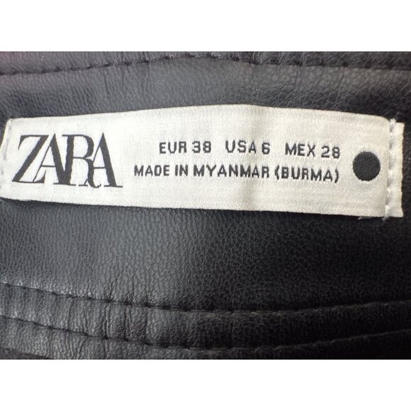 ZARA Faux Leather Size 6 Cropped Wide Leg Pants Black - Picture 4 of 13